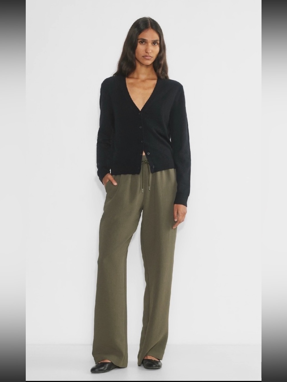 NWT Aritzia Wilfred Thesis Wide-Leg Drawstring Pants in Olive Green